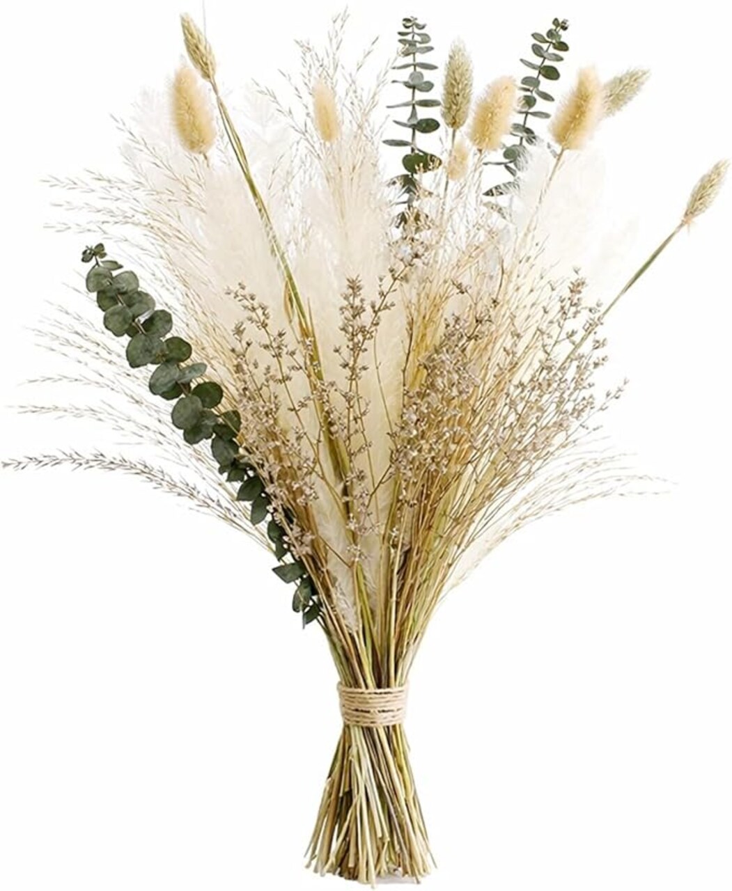 17” Natural Dried Flower Bouquet – Boho Pampas Grass Dried Floral Arrangement for Vase, Farmhouse Home Décor Indoor, Green Dried Flowers for Centerpiece Decoration